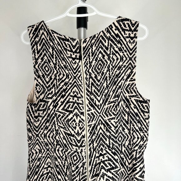 Sz 14- Anthro Maeve Abstract Geometric Black White Fit & Flare Sleeveless Dress - Picture 8 of 16
